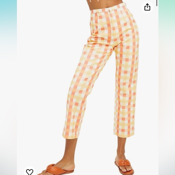 Free People She's All That Plaid Crop High Waist Pants in Multi Combo NWT 8 - Picture 2 of 16